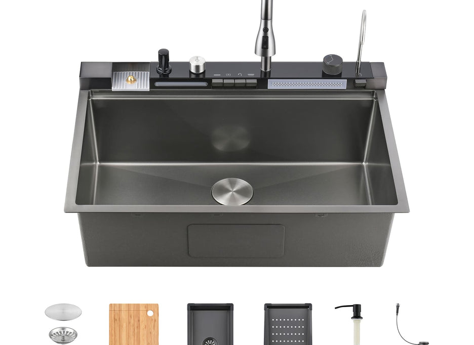 Cozy 33-inch T304 stainless steel workstation drop-in single bowl kitchen sink with accessories