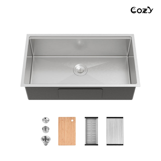 Cozy undermount stainless steel Brush sink 33x19x8 inch with accessory