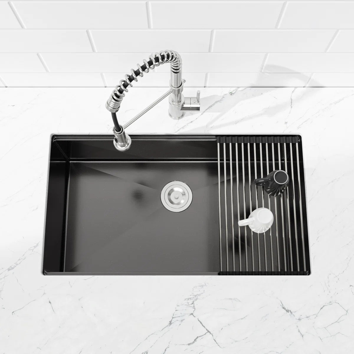 COZY 36-inch undermount matte black workstation kitchen sink