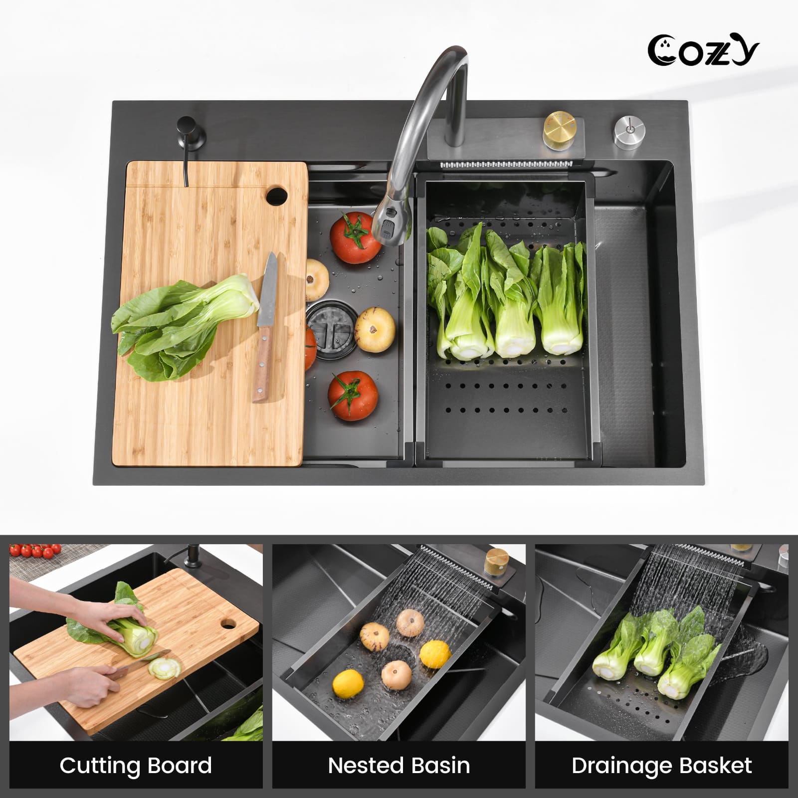 Cozy kitchen sink with accessories
