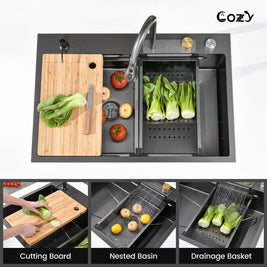Cozy kitchen sink with accessories