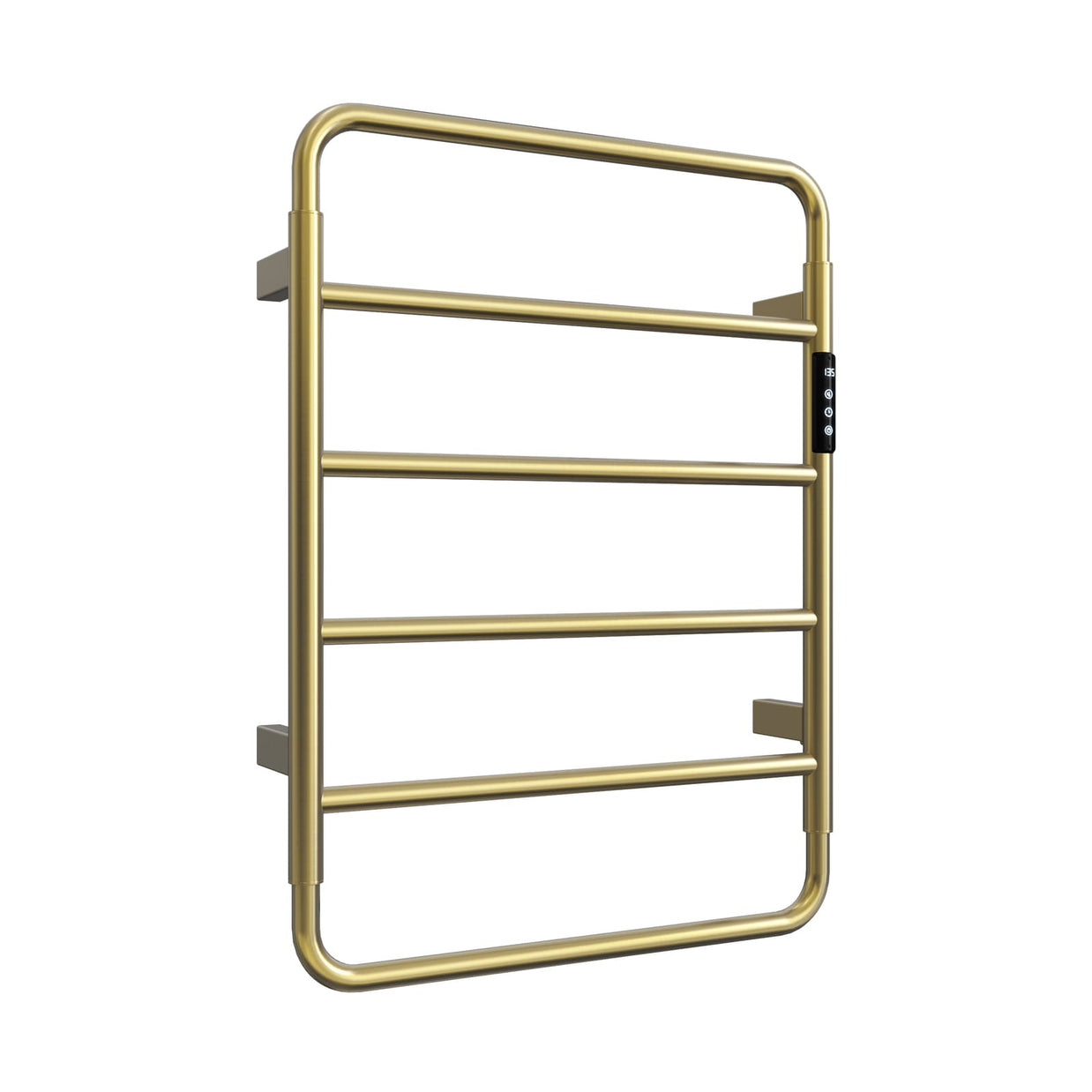 Cozy EB01 electric heated towel rack in brushed gold perspective view.