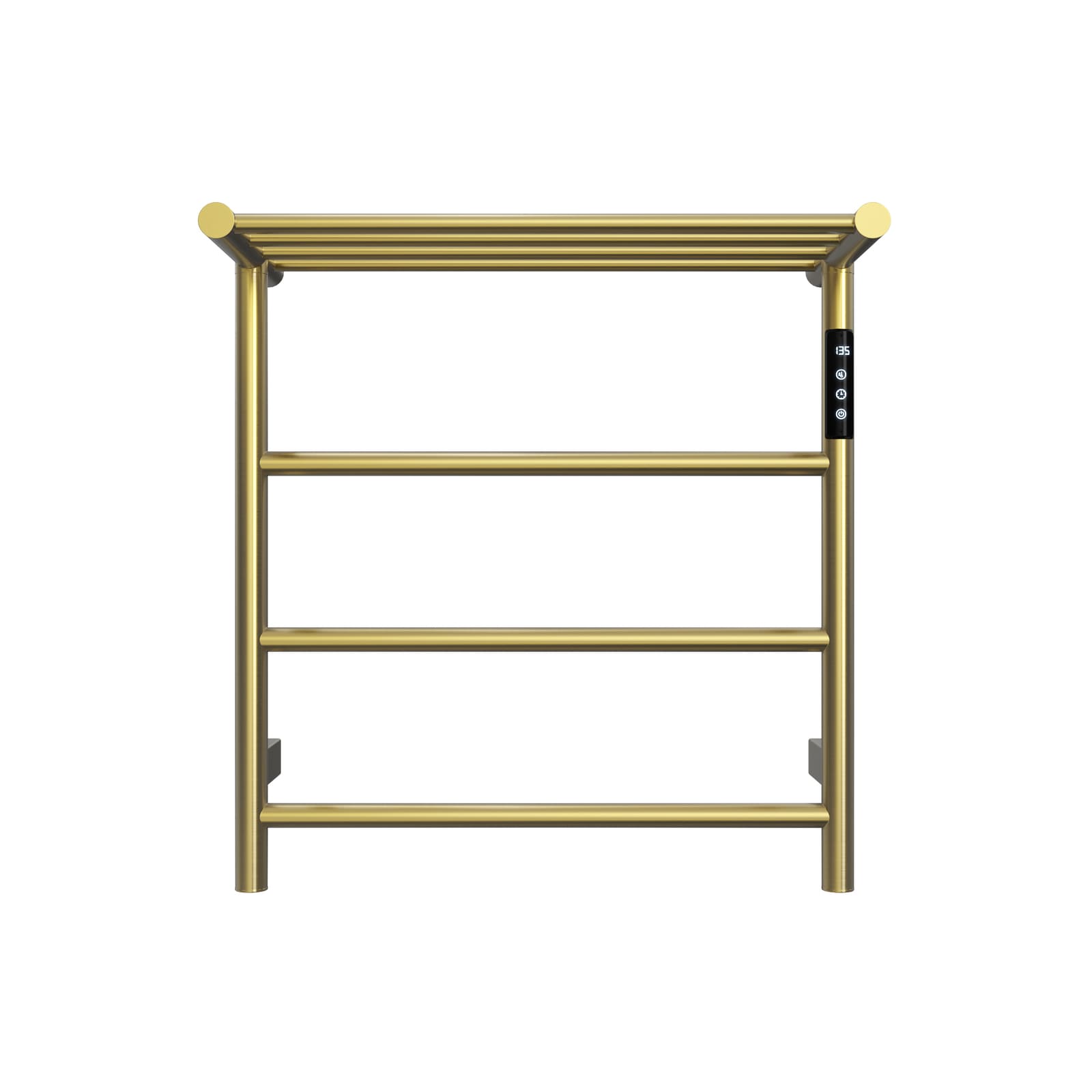Cozy EB02 electric heated towel rack plug-in and hardwired wiring options in brushed gold.