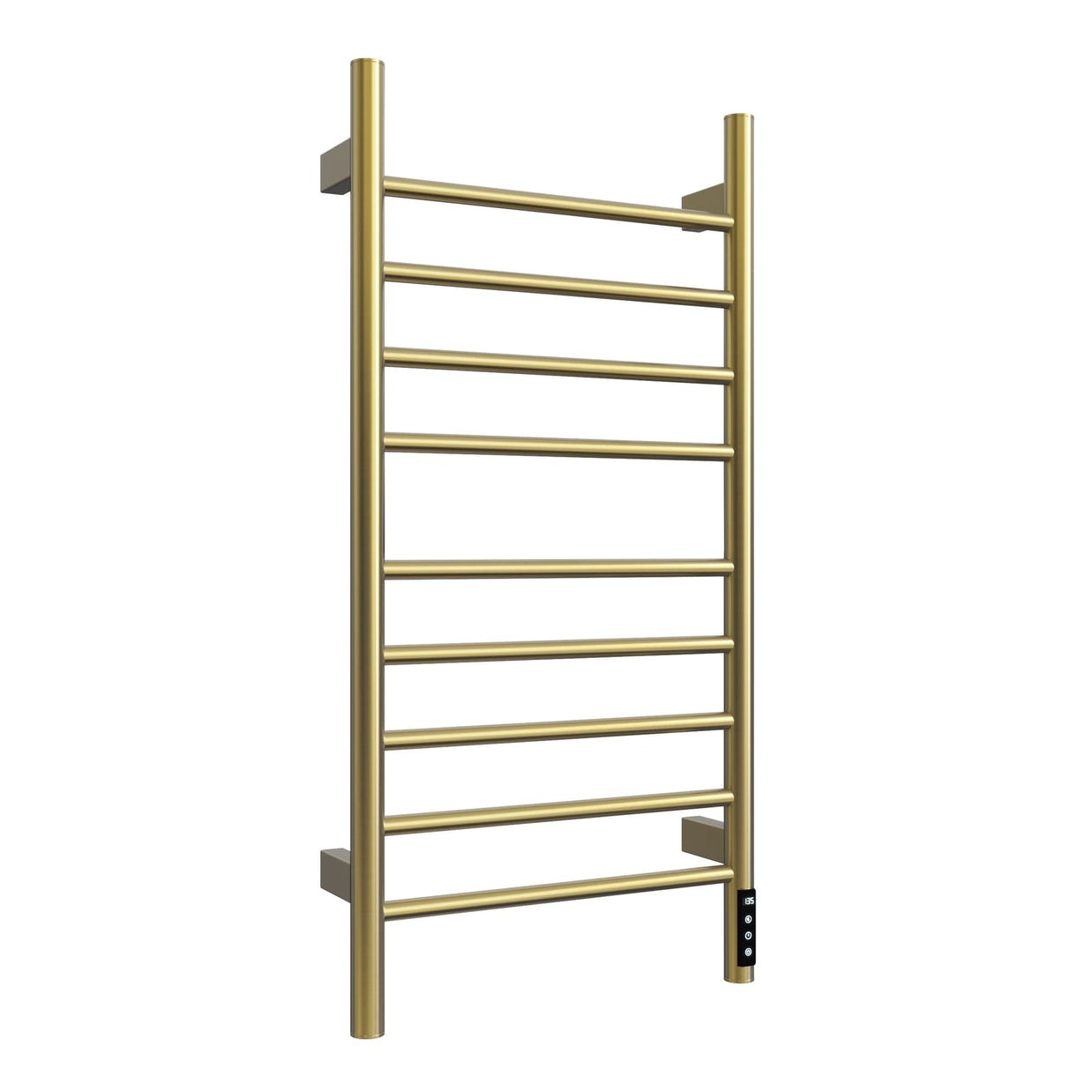 Cozy EB03 electric heated towel rack in brushed gold perspective view.