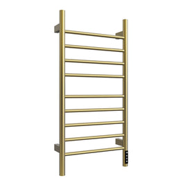 Cozy EB03 electric heated towel rack in brushed gold perspective view.