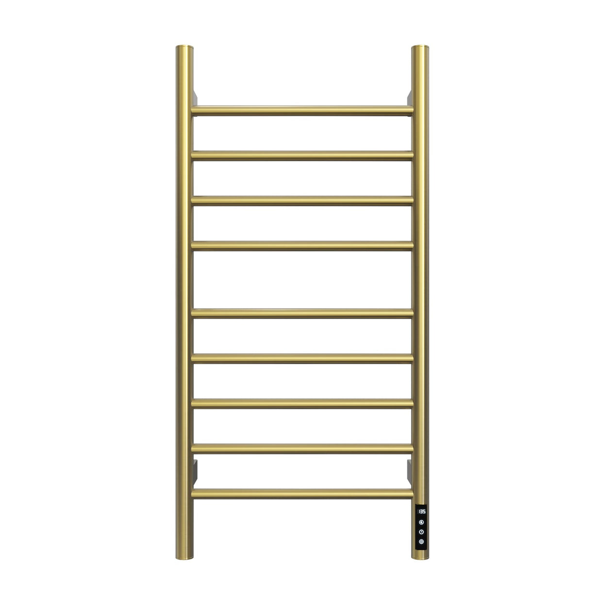 Cozy EB03 9-bar electric heated towel rack in brushed gold finish.