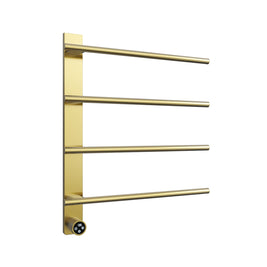 Cozy EB04 electric heated towel rack in brushed gold finish perspective view.