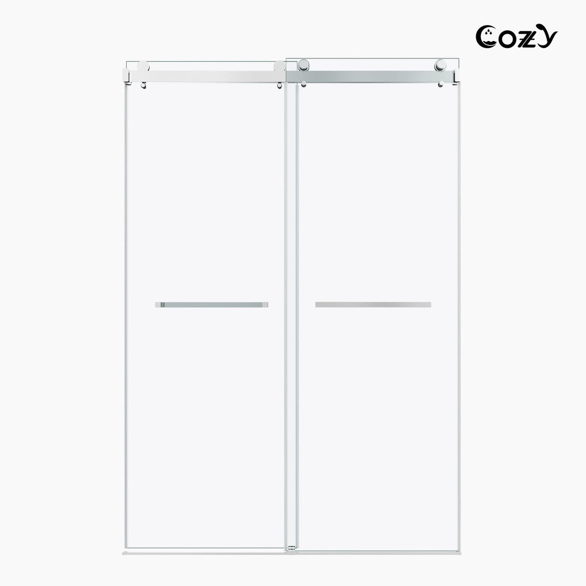 Cozy GD09-4872 Chrome frameless double sliding shower door shown from the front on a white background.
