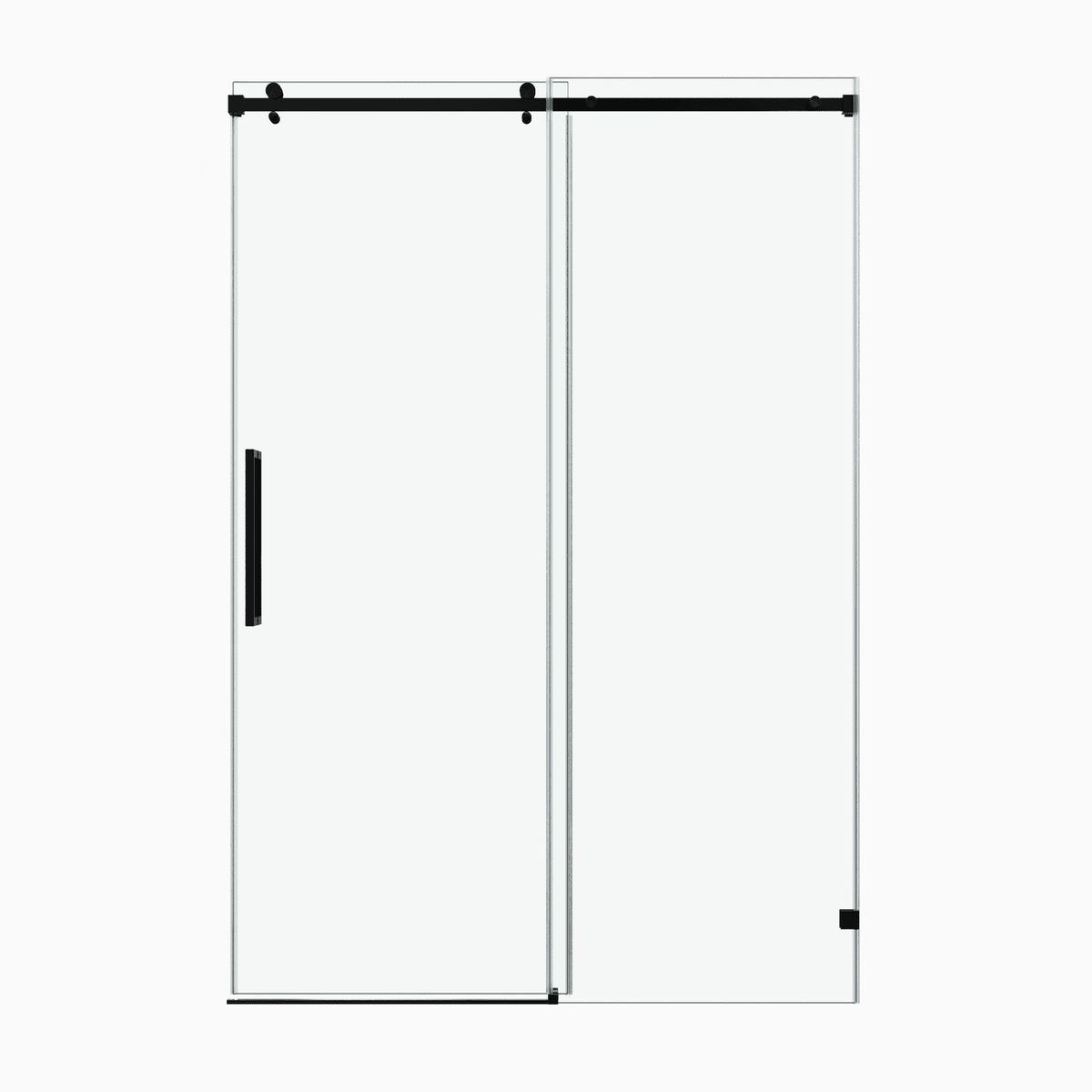 Cozy GD11-5476 matte black frameless sliding shower door shown in a straight-on product view with clear tempered glass.