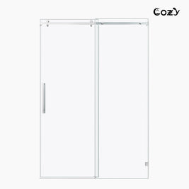 Cozy GD11-6076 Chrome frameless single sliding shower door shown from the front on a white background.
