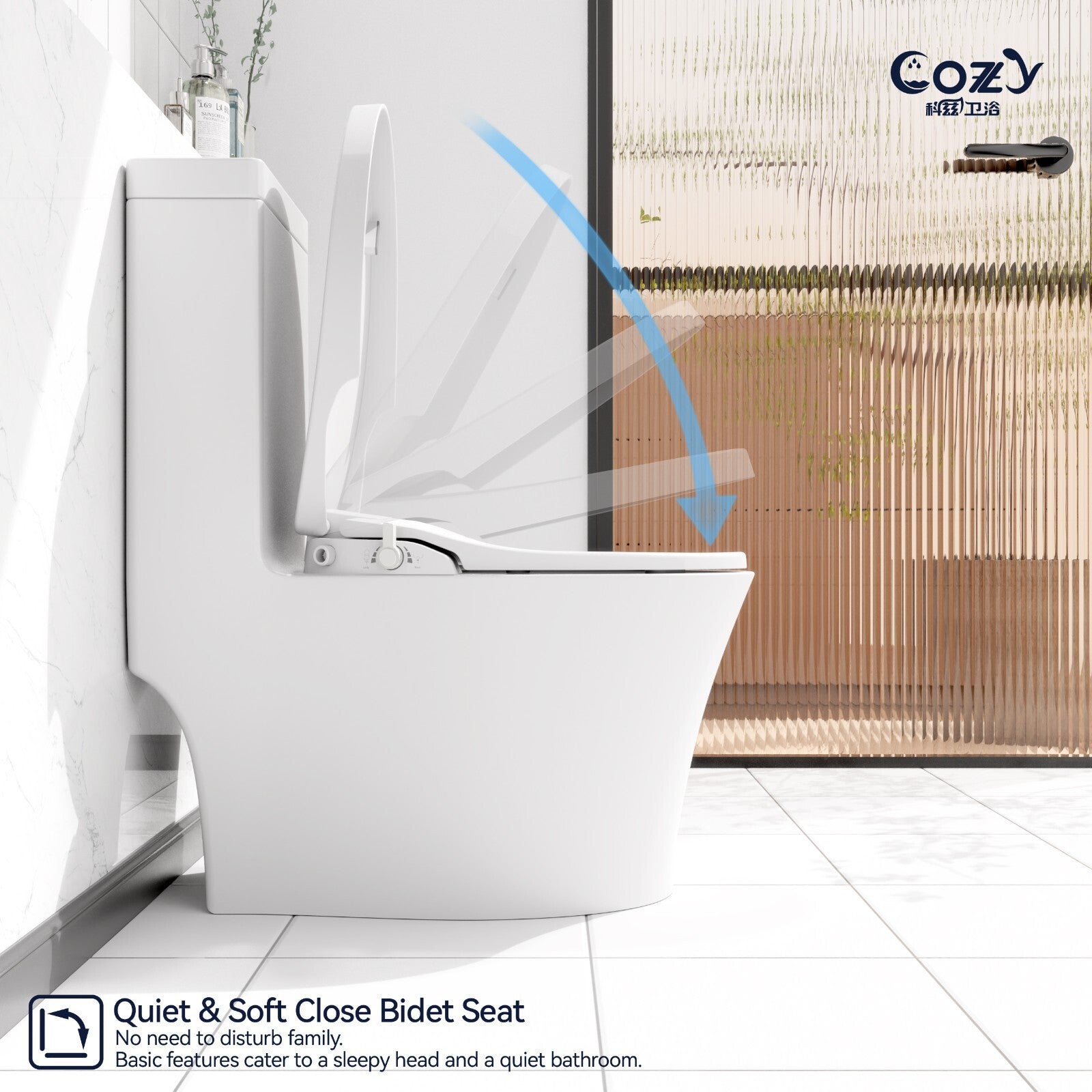 Cozy SBWH01 non-electric bidet toilet seat quiet and soft close lid mechanism.