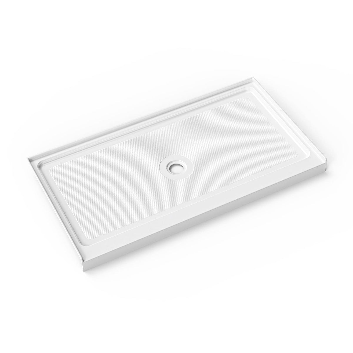 Cozy SP-C-WH90-6032 white acrylic center-drain shower base shown in an angled perspective view.