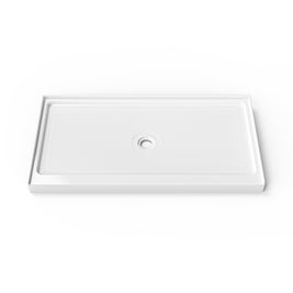 Cozy SP-C-WH90-6032 white acrylic 60 x 32 inch shower base with a center drain, shown from the front.