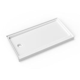 Cozy SP-L-WH90-6032 white acrylic left-drain shower base shown in an angled perspective view.