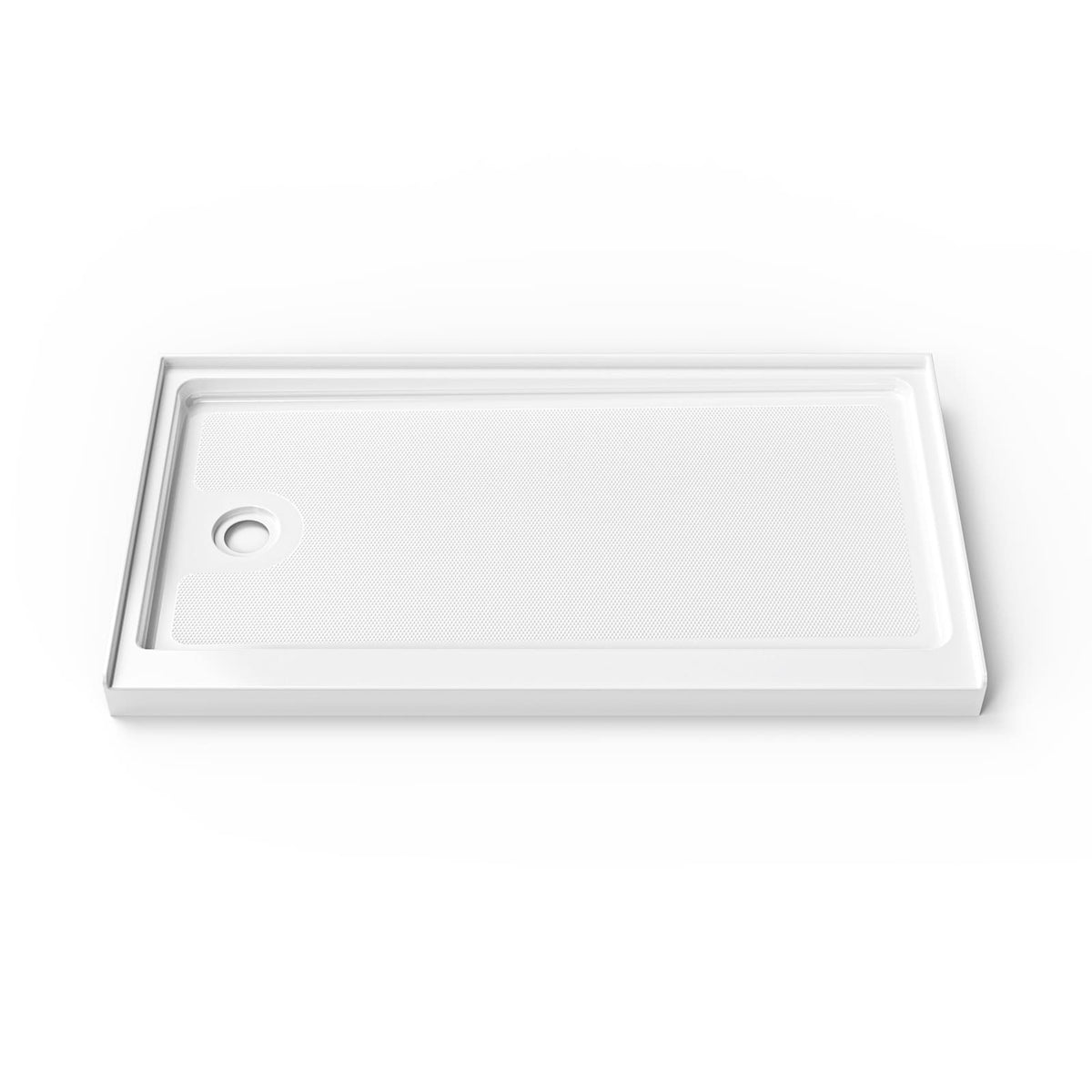 Cozy SP-L-WH90-6032 white acrylic 60 x 32 inch shower base with a left-side drain, shown from the front.