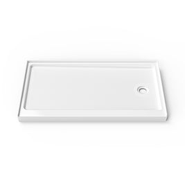 Cozy SP-R-WH90-6032 white acrylic 60 x 32 inch shower base with a right-side drain, shown from the front.