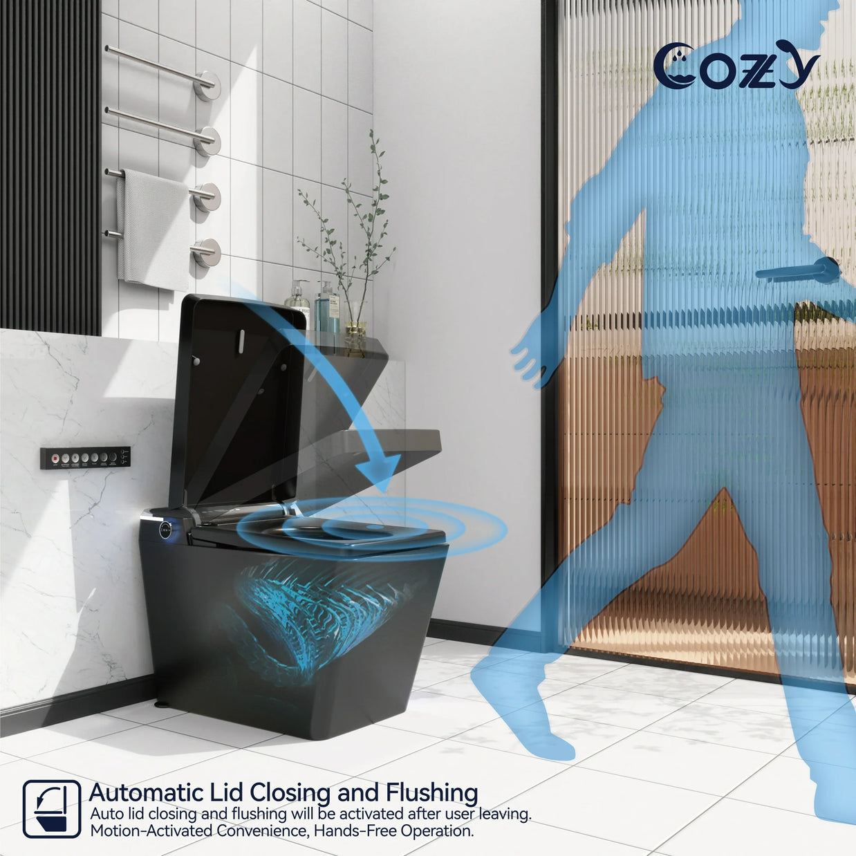 COZY Square Smart Toilet | Foot Sensor, Auto Flush, Tankless & Instant Heat | STBL06-1