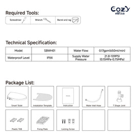 COZY Smart Bidet, Built-In Occupancy Sensor SBWHO1