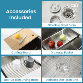 Cozy undermount stainless steel Brush Nickel sink 36x19x10 inch with accessory