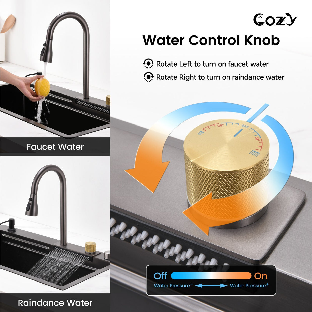 Multifunctional Overmount Sink with Pull-down&Waterfall Faucet&Cutting Board