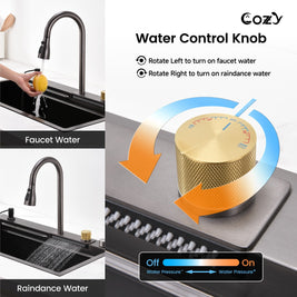 Multifunctional Overmount Sink with Pull-down&Waterfall Faucet&Cutting Board