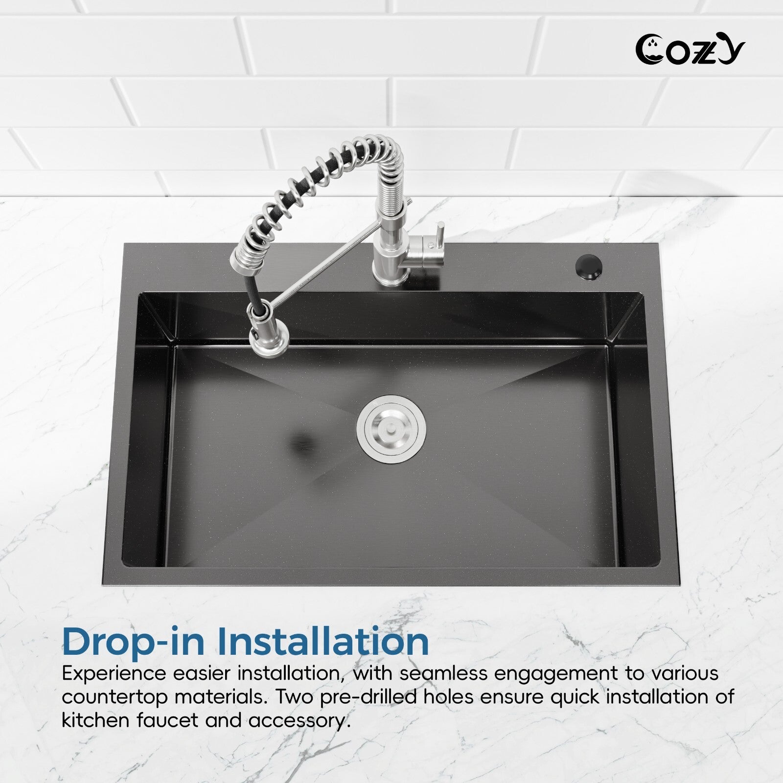 Cozy n Bath 30x19 inch overmount kitchen sink with accessors and drain