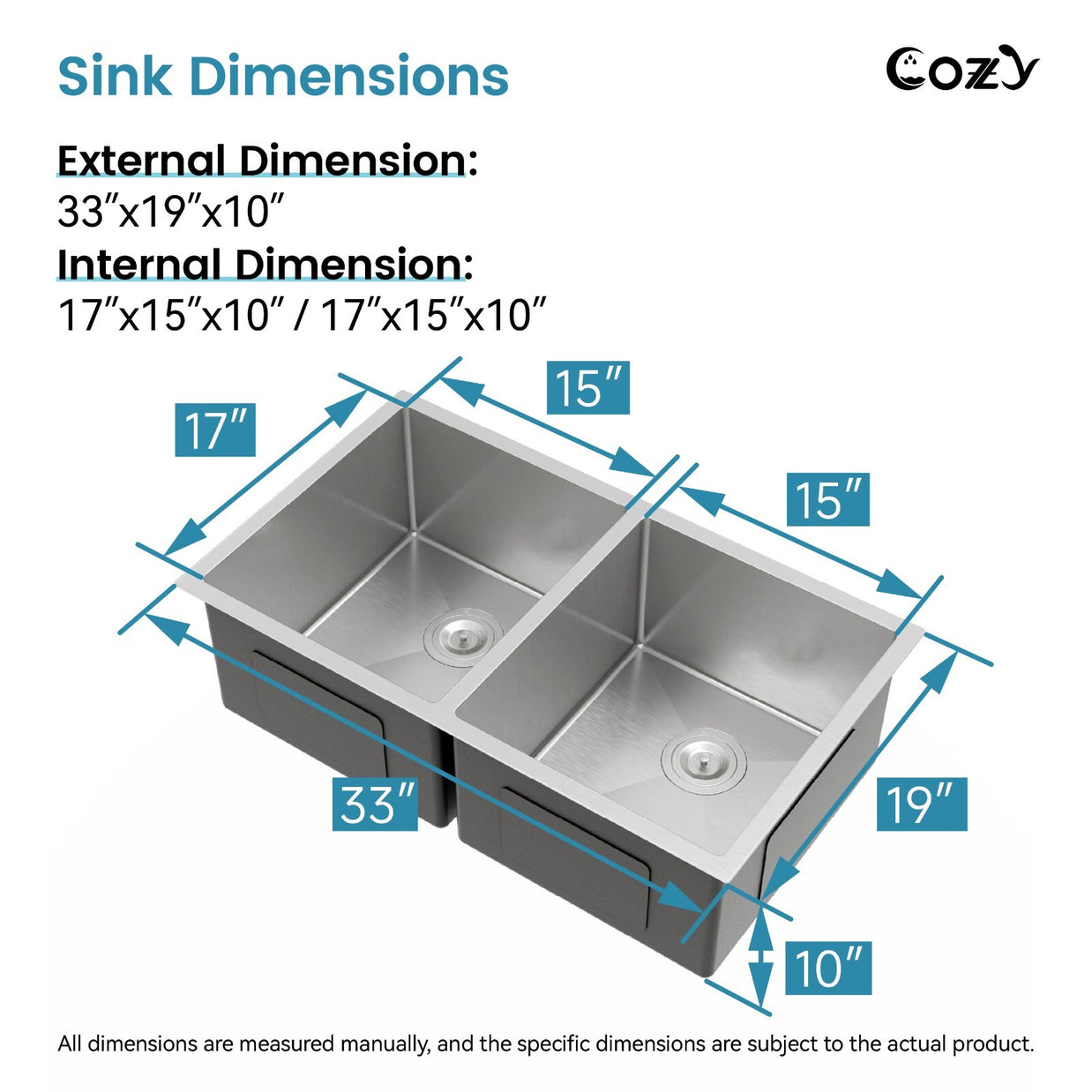 COZY Stainless Steel Kitchen Sink, 33