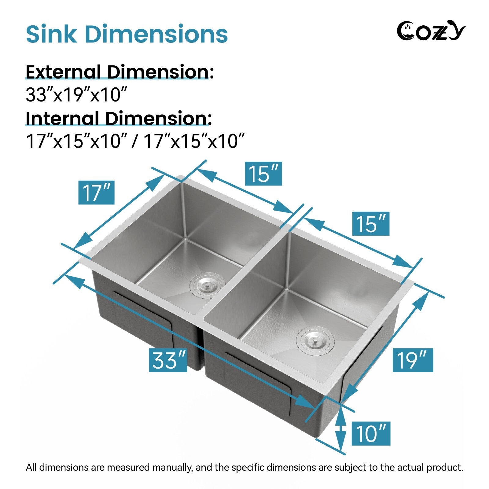 COZY Stainless Steel Kitchen Sink, 33