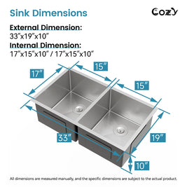 COZY Stainless Steel Kitchen Sink, 33