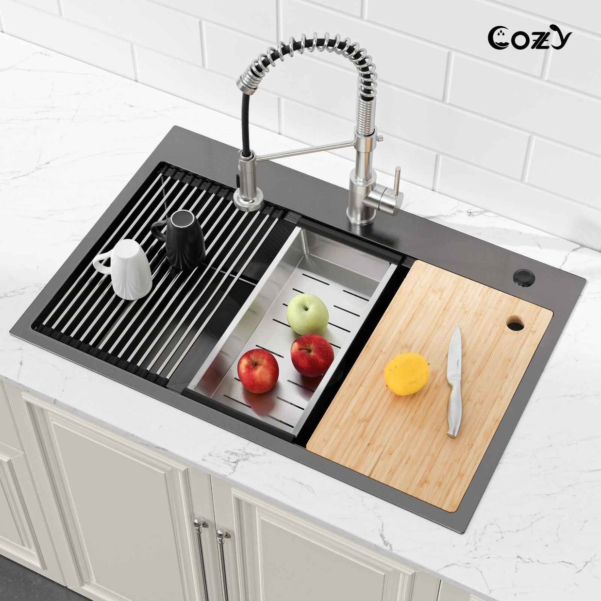 Cozy n Bath 33x22 inch overmount kitchen sink with accessors and drain,SS-BL01D-332208-2