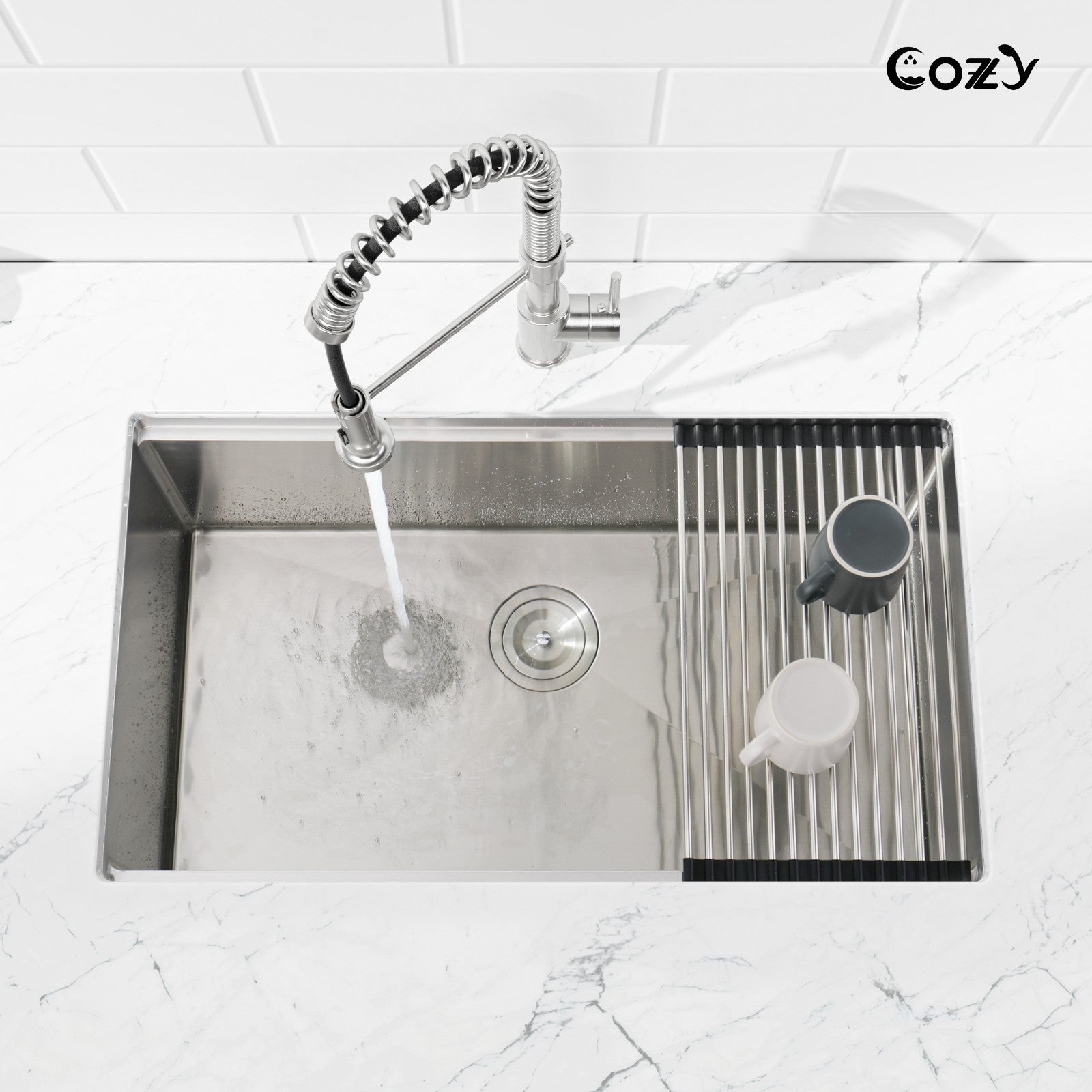 Cozy undermount stainless steel Brush Nickel sink 36x19x10 inch with accessory
