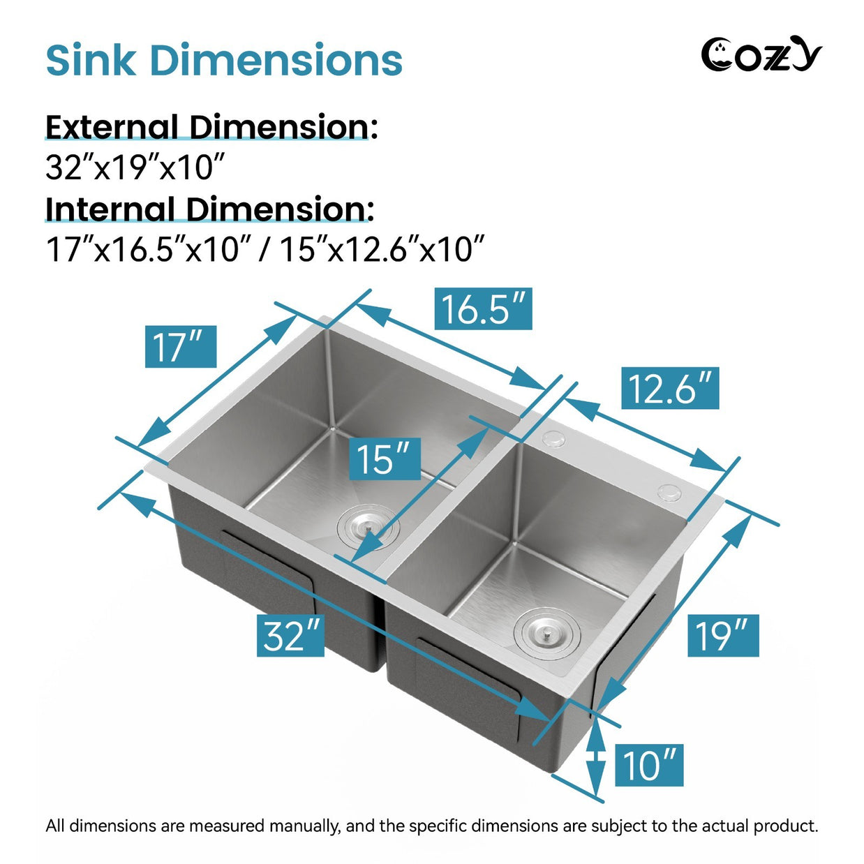 COZY Stainless Steel Kitchen Sink, 32