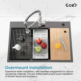 Cozy n Bath 33x22 inch overmount kitchen sink with accessors and drain,SS-BL01D-332208-2-WG