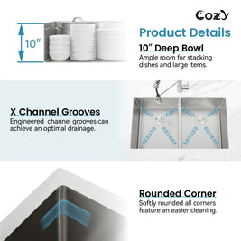 COZY Stainless Steel Kitchen Sink, 33