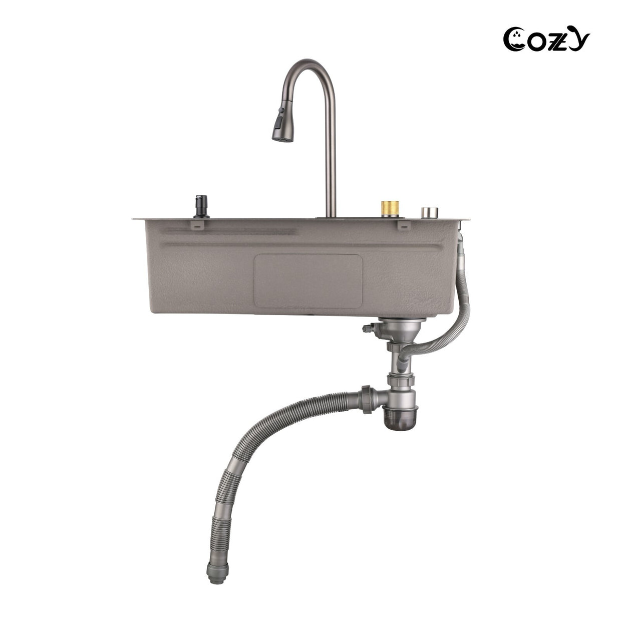Multifunctional Overmount Sink with Pull-down&Waterfall Faucet&Cutting Board