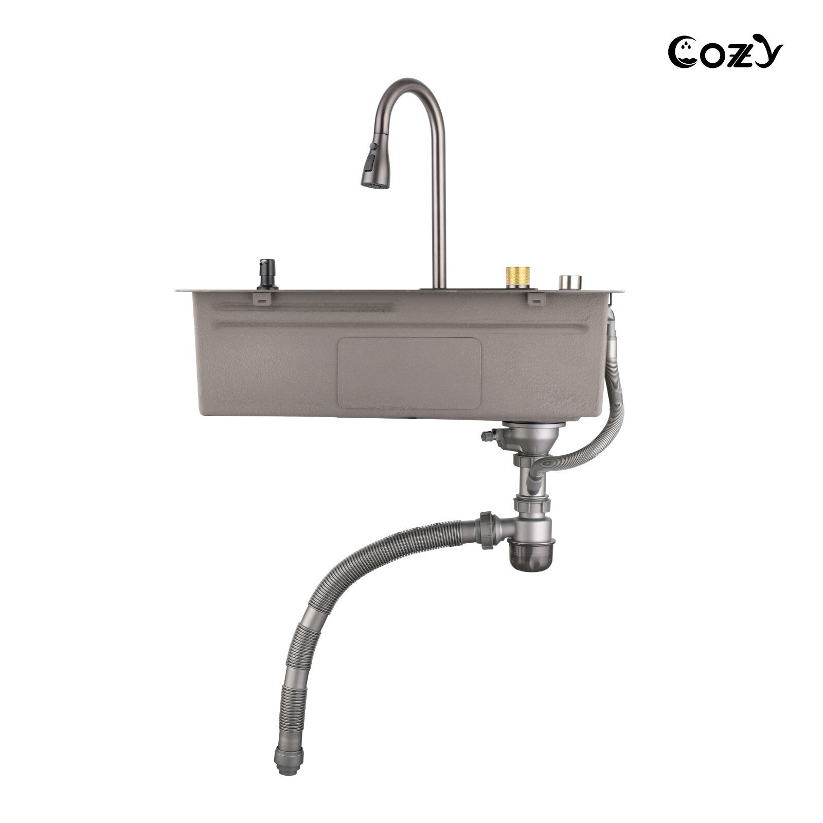 Multifunctional Overmount Sink with Pull-down&Waterfall Faucet&Cutting Board