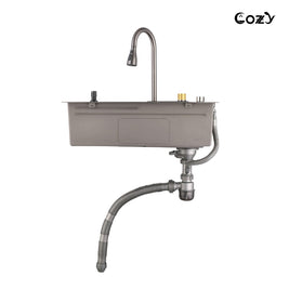 Multifunctional Overmount Sink with Pull-down&Waterfall Faucet&Cutting Board