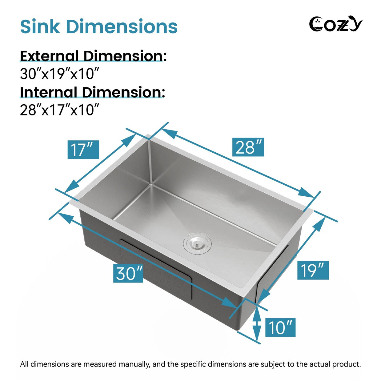 COZY Stainless Steel Kitchen Sink, 30