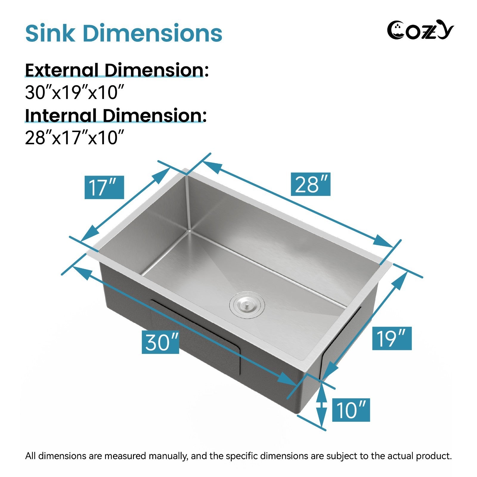 COZY Stainless Steel Kitchen Sink, 30