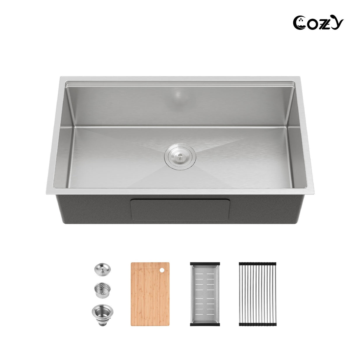 Cozy undermount stainless steel Brush sink 33x19x8 inch with accessory