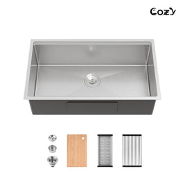 Cozy undermount stainless steel Brush sink 33x19x8 inch with accessory