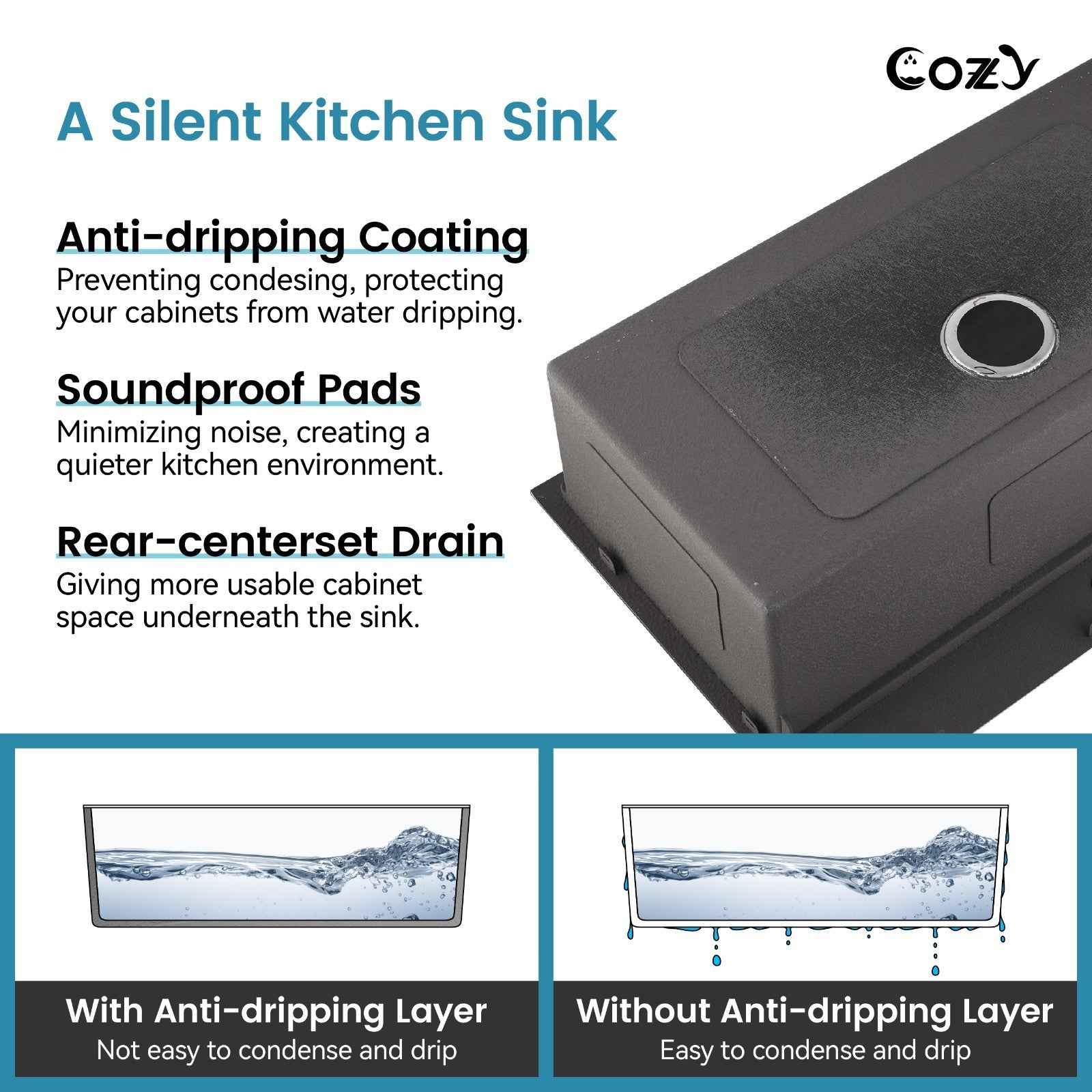 Cozy n Bath 33x22 inch overmount kitchen sink with accessors and drain,SS-BL01D-332208-2-WG