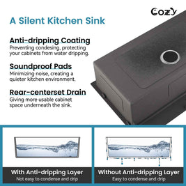 Cozy n Bath 33x22 inch overmount kitchen sink with accessors and drain,SS-BL01D-332208-2-WG