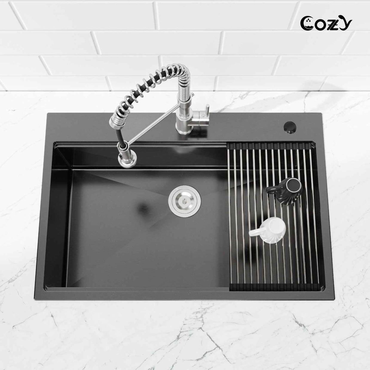 Cozy n Bath 33x22 inch overmount kitchen sink with accessors and drain,SS-BL01D-332208-2