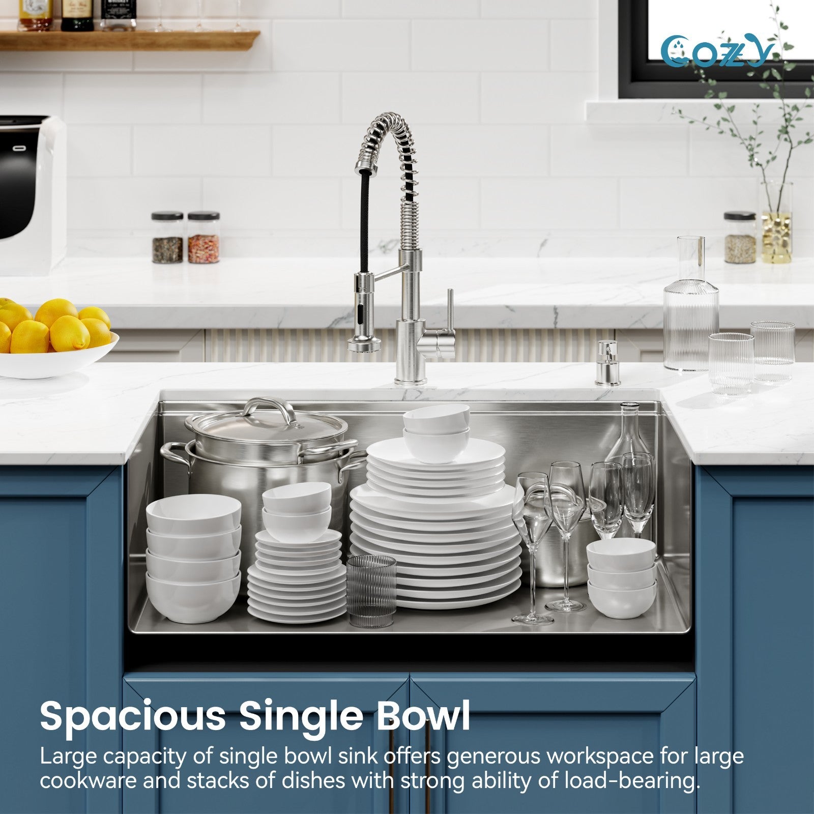 Cozy undermount stainless steel Brush Nickel sink 36x19x10 inch with accessory