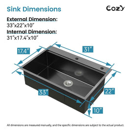 Cozy n Bath 33x22 inch overmount kitchen sink with accessors and drain,SS-BL01D-332208-2-WG