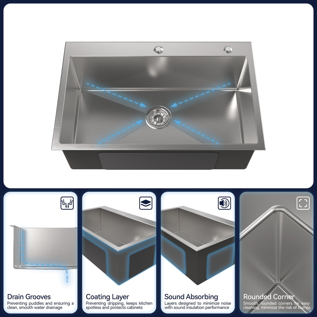 COZY Stainless Steel Kitchen Sink, 30