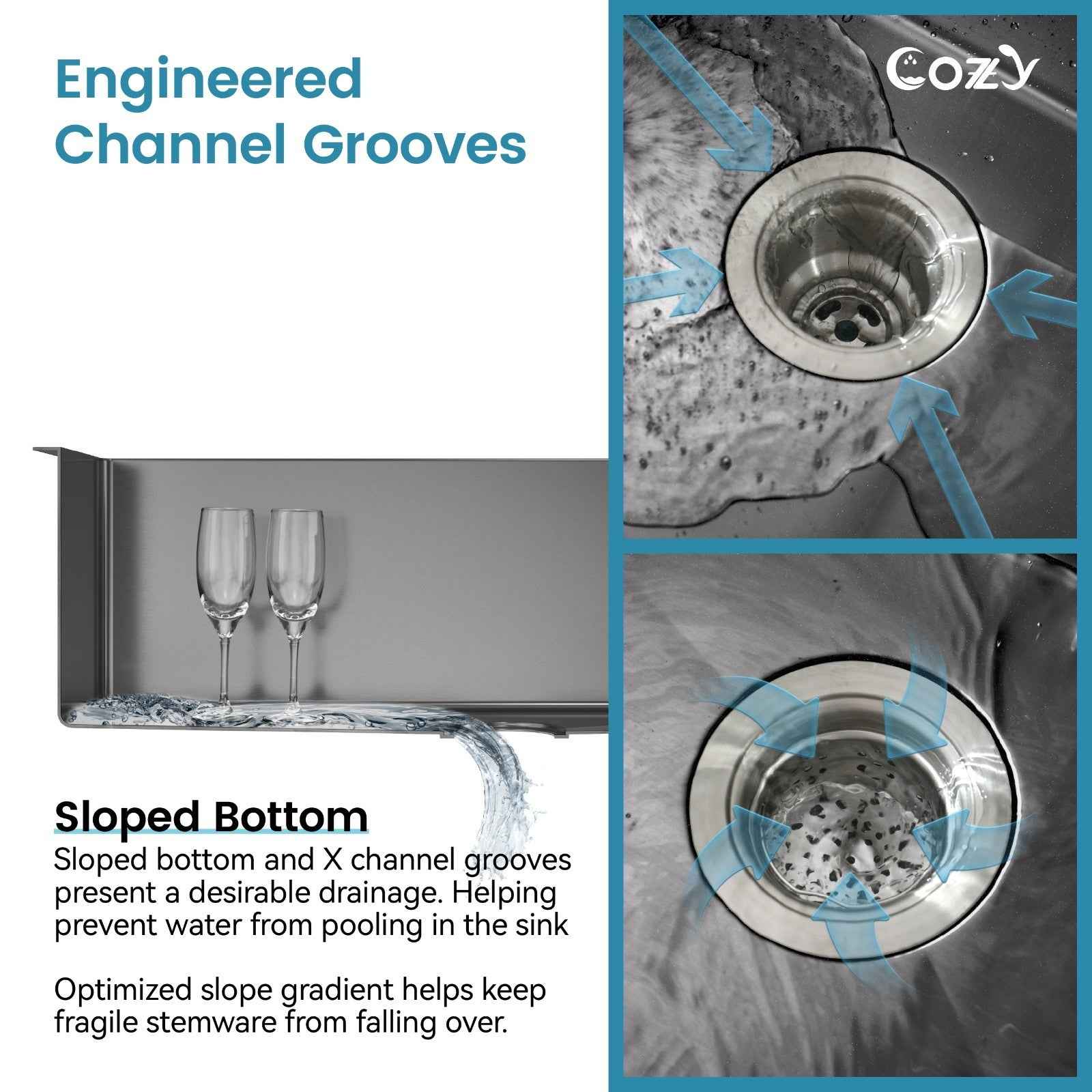 Cozy n Bath 33x22 inch overmount kitchen sink with accessors and drain,SS-BL01D-332208-2-WG