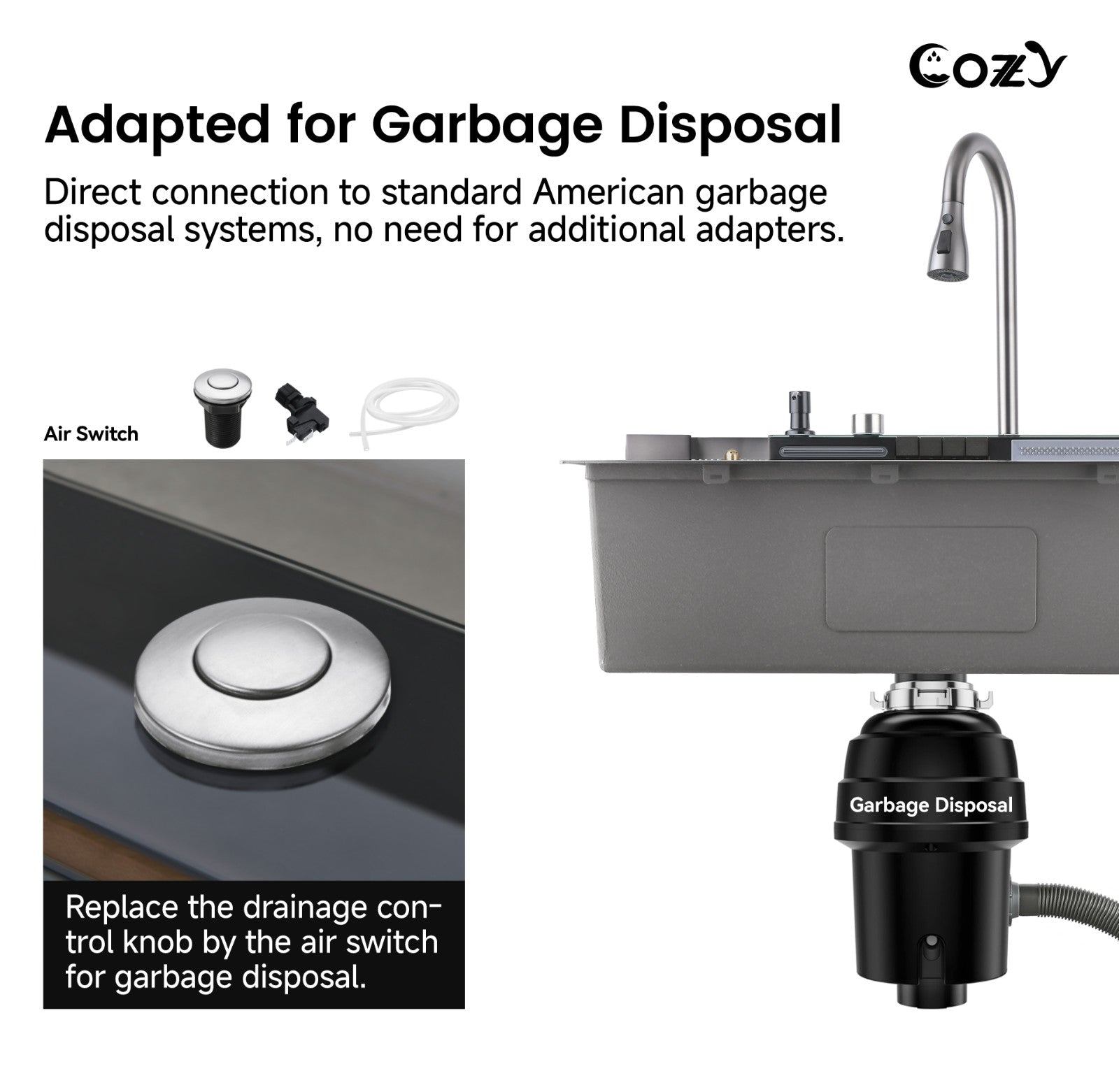 Cozy Garbage Disposal and Air Switch for SSBL06 Worksation 29.5'' Waterfall Sink