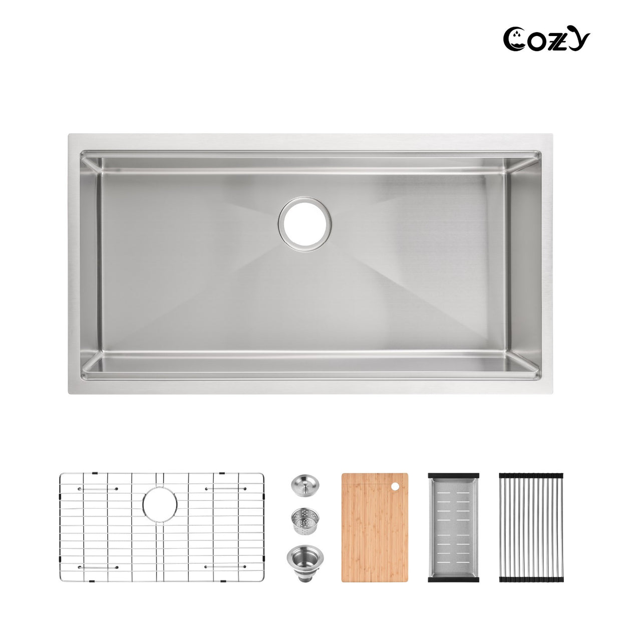 Cozy undermount stainless steel Brush Nickel sink 36x19x10 inch with accessory